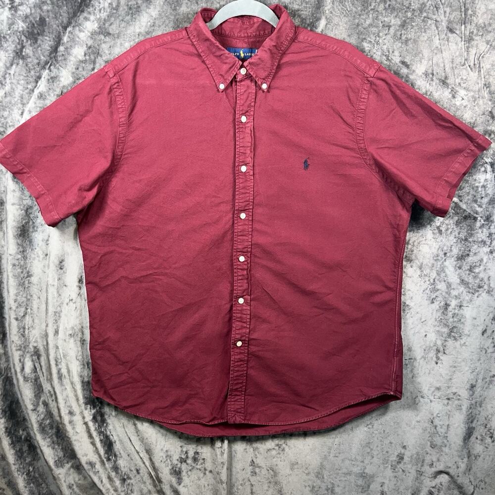 Ralph Lauren Red Short Sleeve Button Down Shirt Navy Blue XL Blue Pony Logo